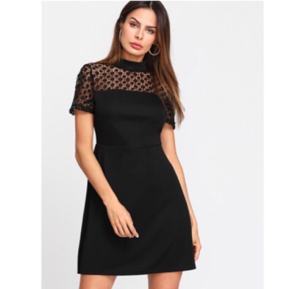Floral Lace Yoke Dress...Color: Black...Sz: Large